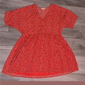 Jodifl Size Small Red & White A-Line Dress Short Sleeved Lined EUC